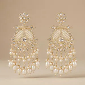 EliteKartz Premium Kundan Pearl Chandbali Earrings for Women & Girls | Traditional Ethnic Dangle Earrings | Gold Plated Wedding Party Wear Jewellery