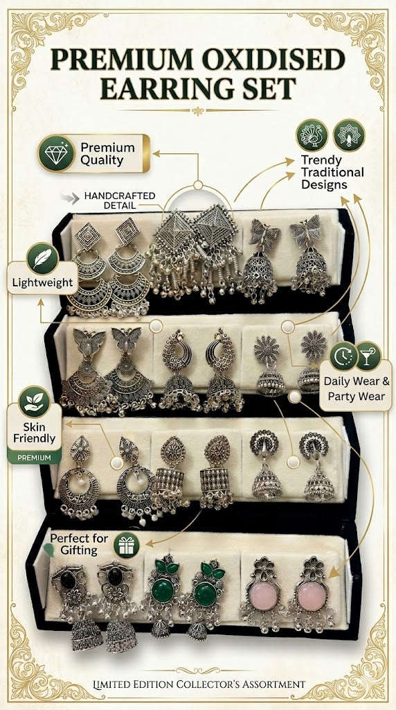 12 Pairs Artificial Earrings Combo Box for Women | Stylish Party, Wedding & Daily Wear Earrings Set