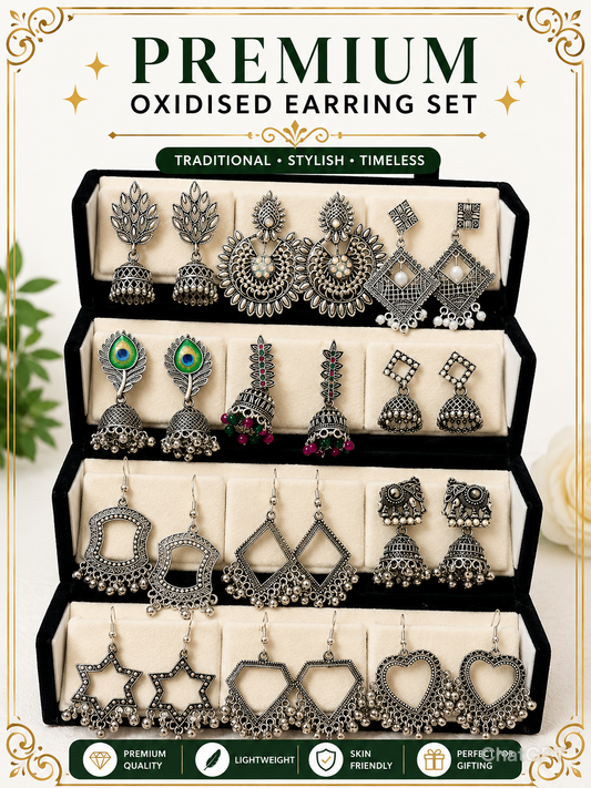 12 Pairs Artificial Earrings Combo Box for Women | Stylish Party, Wedding & Daily Wear Earrings Set