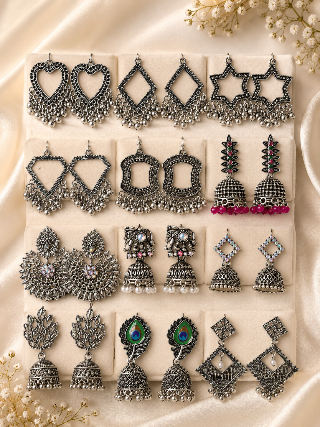 12 Pairs Artificial Earrings Combo Box for Women | Stylish Party, Wedding & Daily Wear Earrings Set