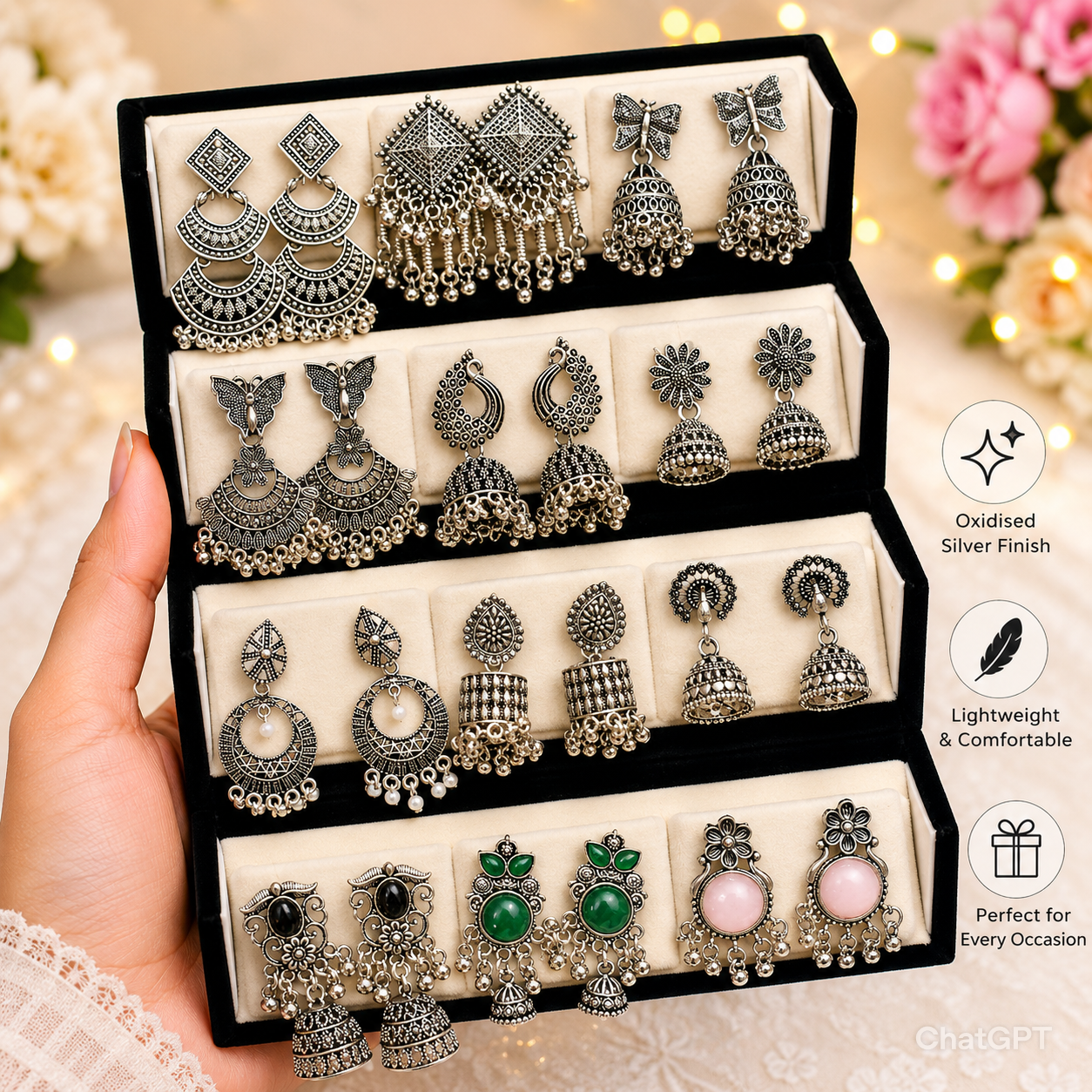 12 Pairs Artificial Earrings Combo Box for Women | Stylish Party, Wedding & Daily Wear Earrings Set