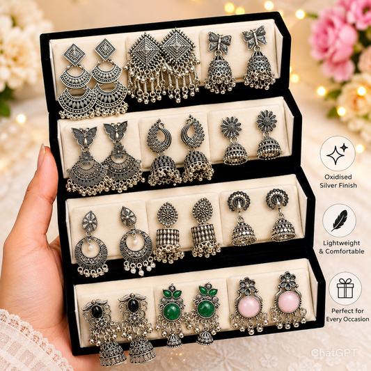 12 Pairs Artificial Earrings Combo Box for Women | Stylish Party, Wedding & Daily Wear Earrings Set