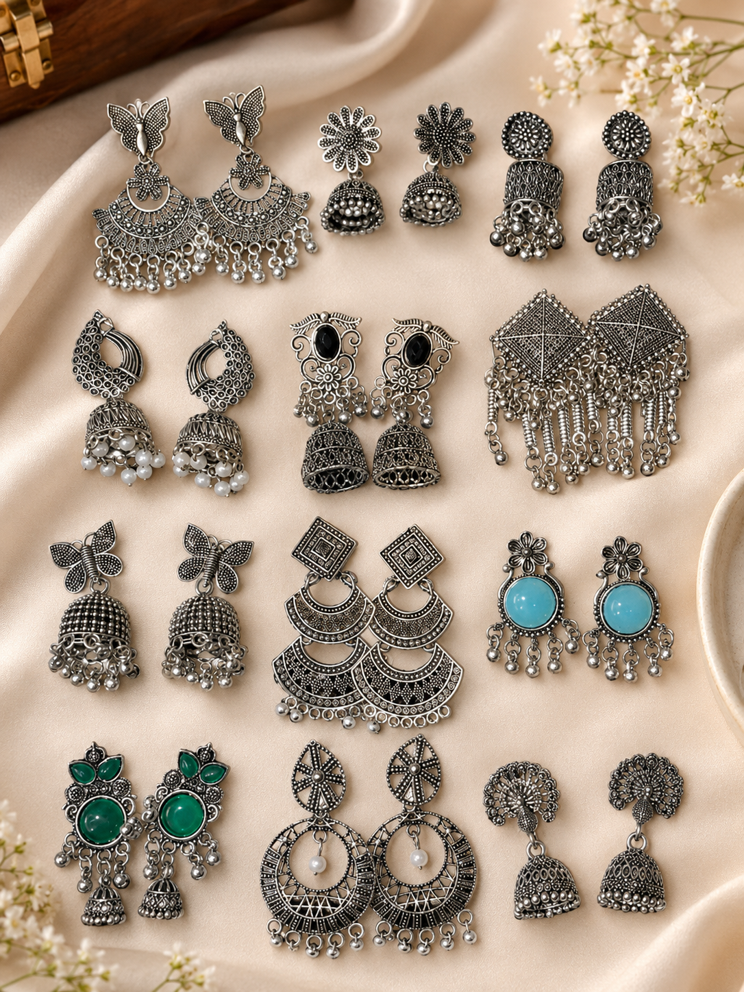 12 Pairs Artificial Earrings Combo Box for Women | Stylish Party, Wedding & Daily Wear Earrings Set