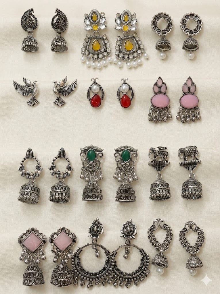 12 Pairs Artificial Earrings Combo Box for Women | Stylish Party, Wedding & Daily Wear Earrings Set