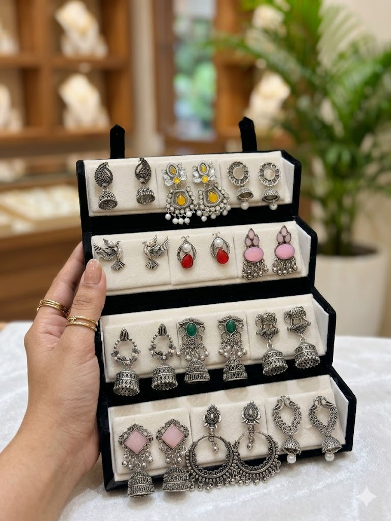 12 Pairs Artificial Earrings Combo Box for Women | Stylish Party, Wedding & Daily Wear Earrings Set