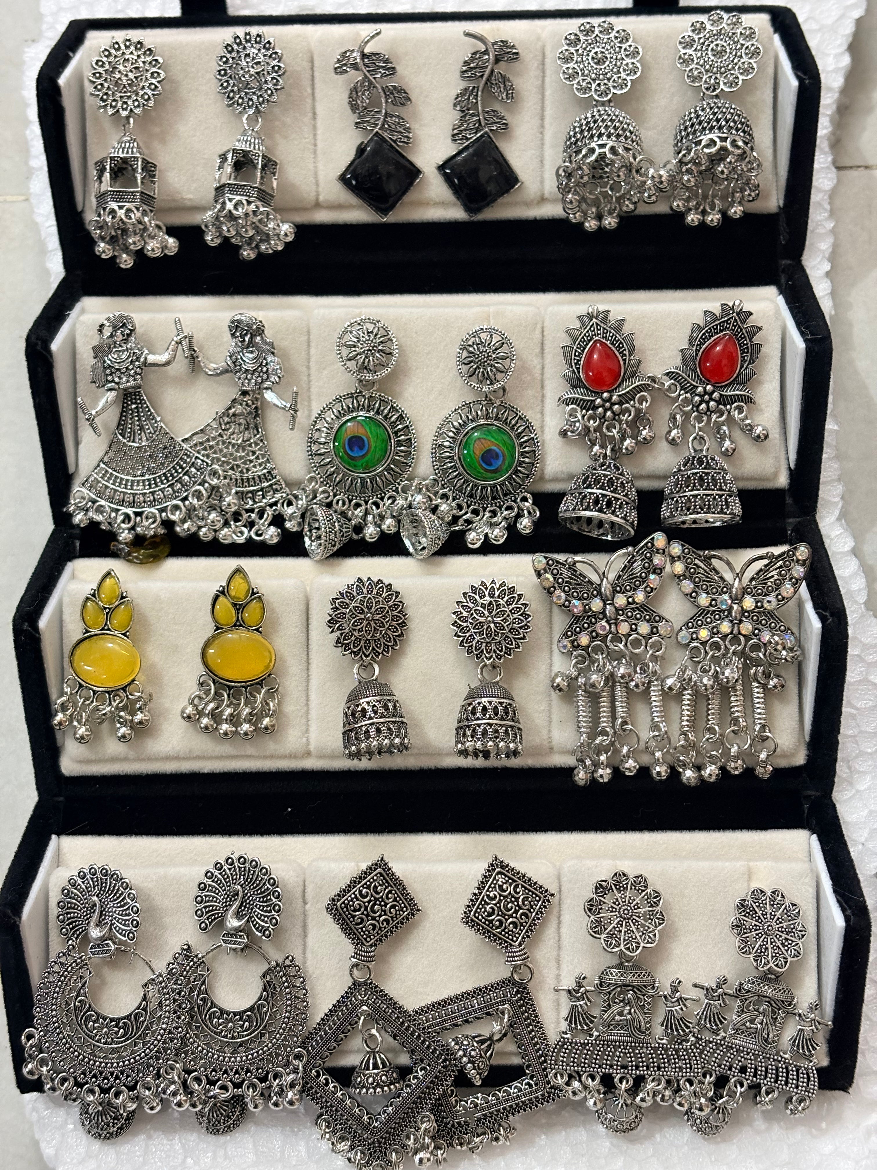 12 Pairs Artificial Earrings Combo Box for Women | Stylish Party, Wedding & Daily Wear Earrings Set