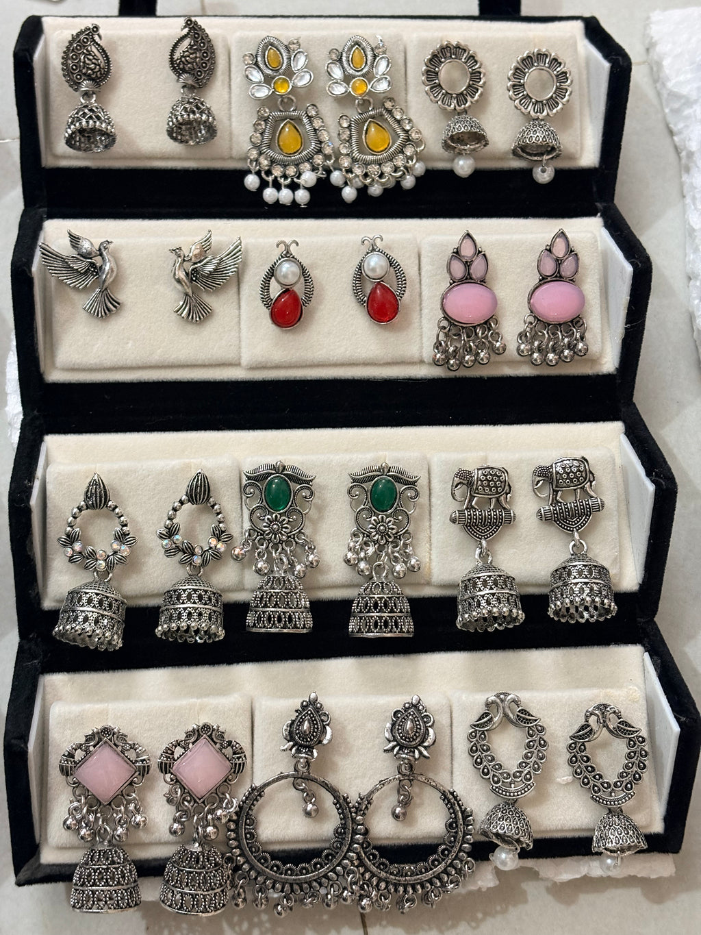 12 Pairs Artificial Earrings Combo Box for Women | Stylish Party, Wedding & Daily Wear Earrings Set