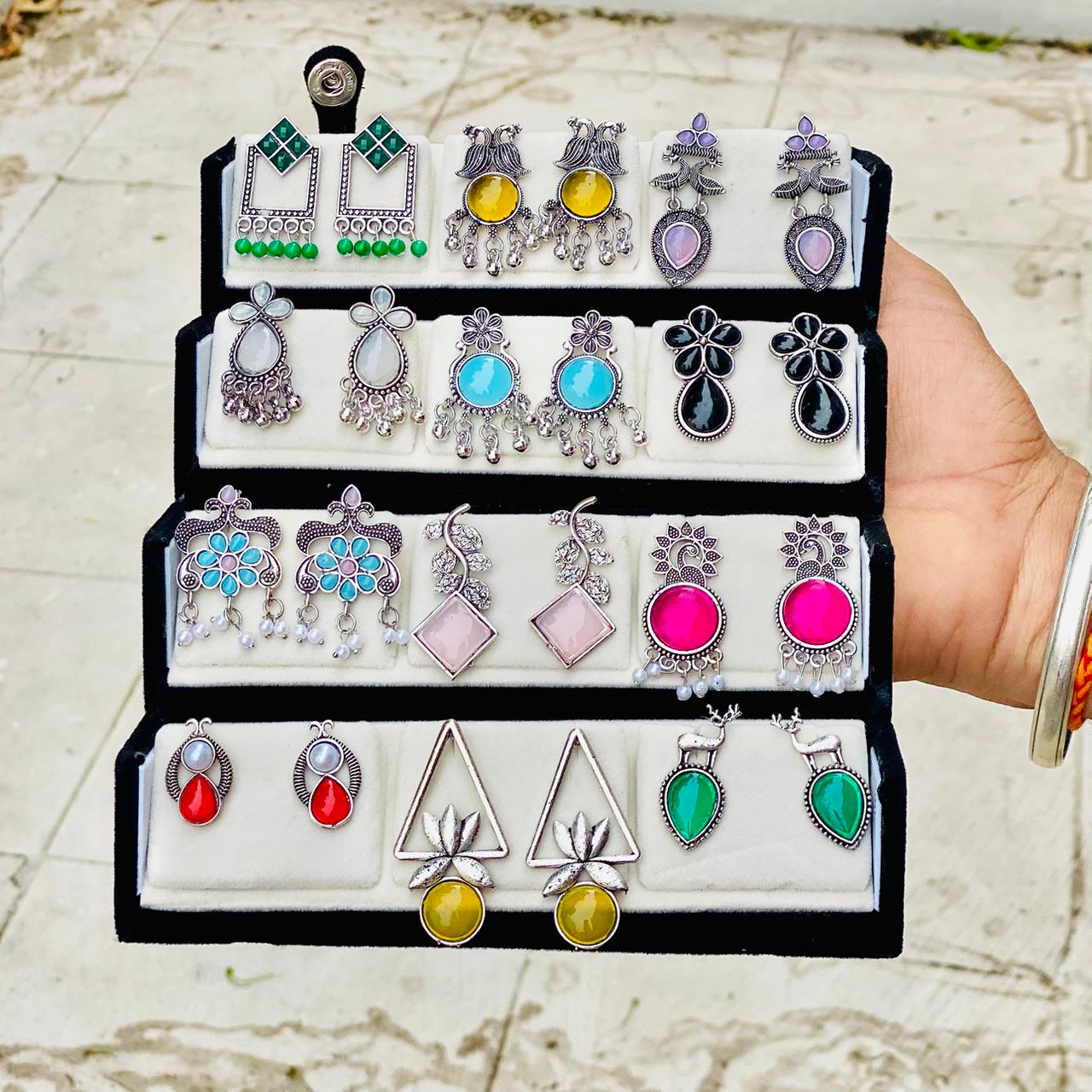 12 Pairs Artificial Earrings Combo Box for Women | Stylish Party, Wedding & Daily Wear Earrings Set