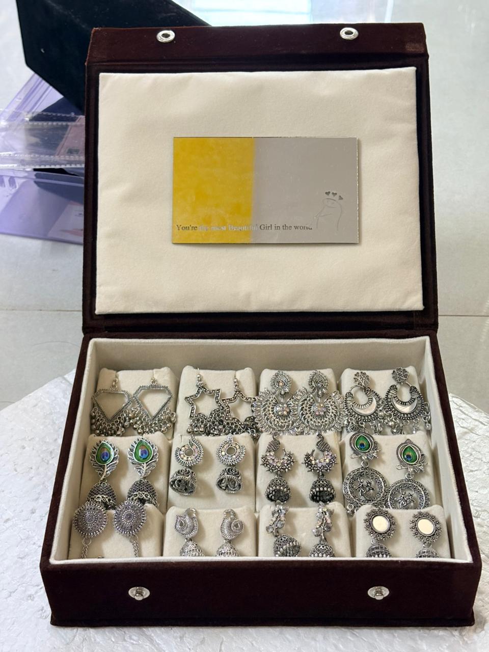 12 Pairs Oxidised Earrings Set for Women with Premium Box | Stylish Boho & Traditional Jewelry Combo | Party & Daily Wear