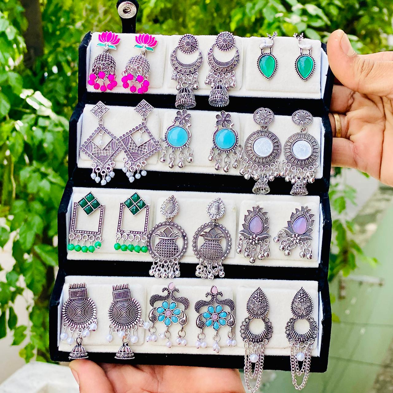 12 Pairs Artificial Earrings Combo Box for Women | Stylish Party, Wedding & Daily Wear Earrings Set