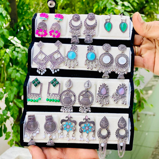 12 Pairs Artificial Earrings Combo Box for Women | Stylish Party, Wedding & Daily Wear Earrings Set