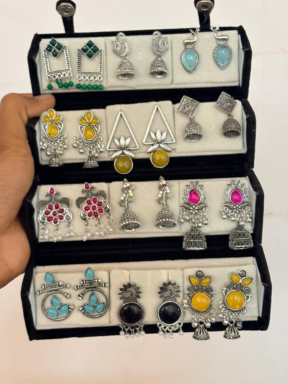 12 Pairs Artificial Earrings Combo Box for Women | Stylish Party, Wedding & Daily Wear Earrings Set