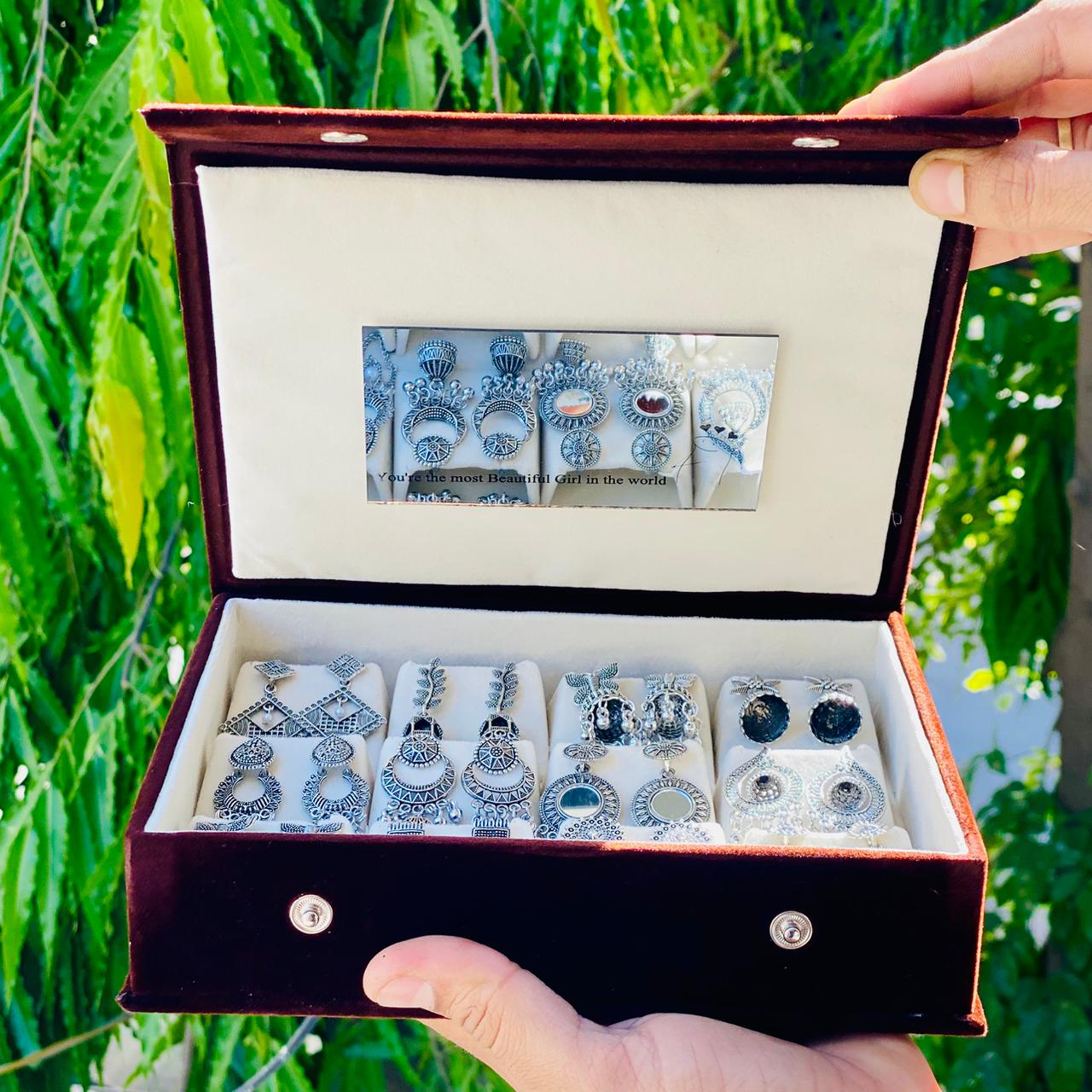12 Pairs Oxidised Earrings Set for Women with Premium Box | Stylish Boho & Traditional Jewelry Combo | Party & Daily Wear