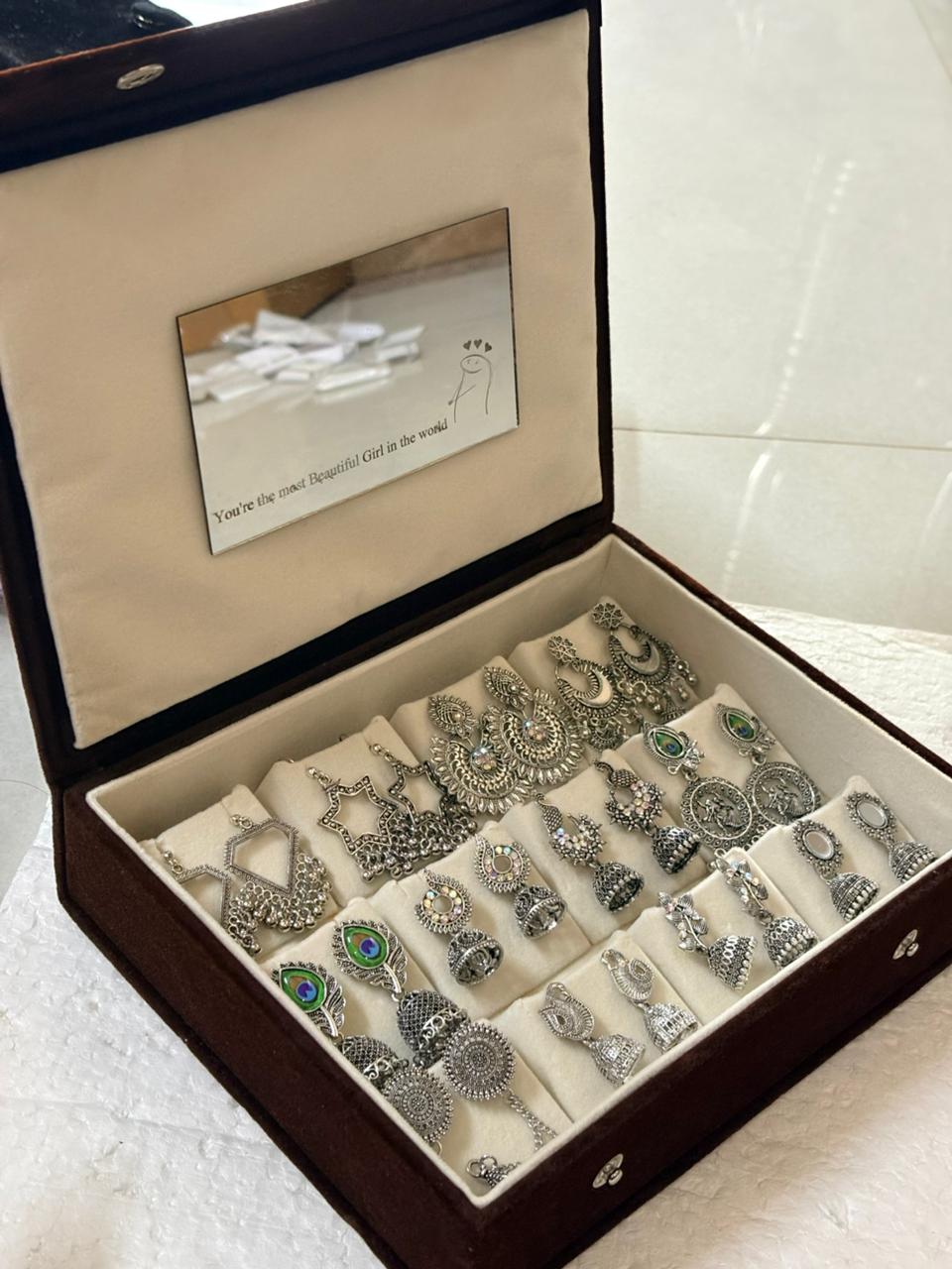12 Pairs Oxidised Earrings Set for Women with Premium Box | Stylish Boho & Traditional Jewelry Combo | Party & Daily Wear