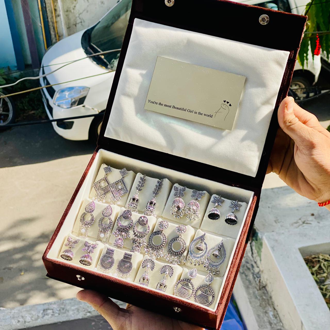 12 Pairs Oxidised Earrings Set for Women with Premium Box | Stylish Boho & Traditional Jewelry Combo | Party & Daily Wear