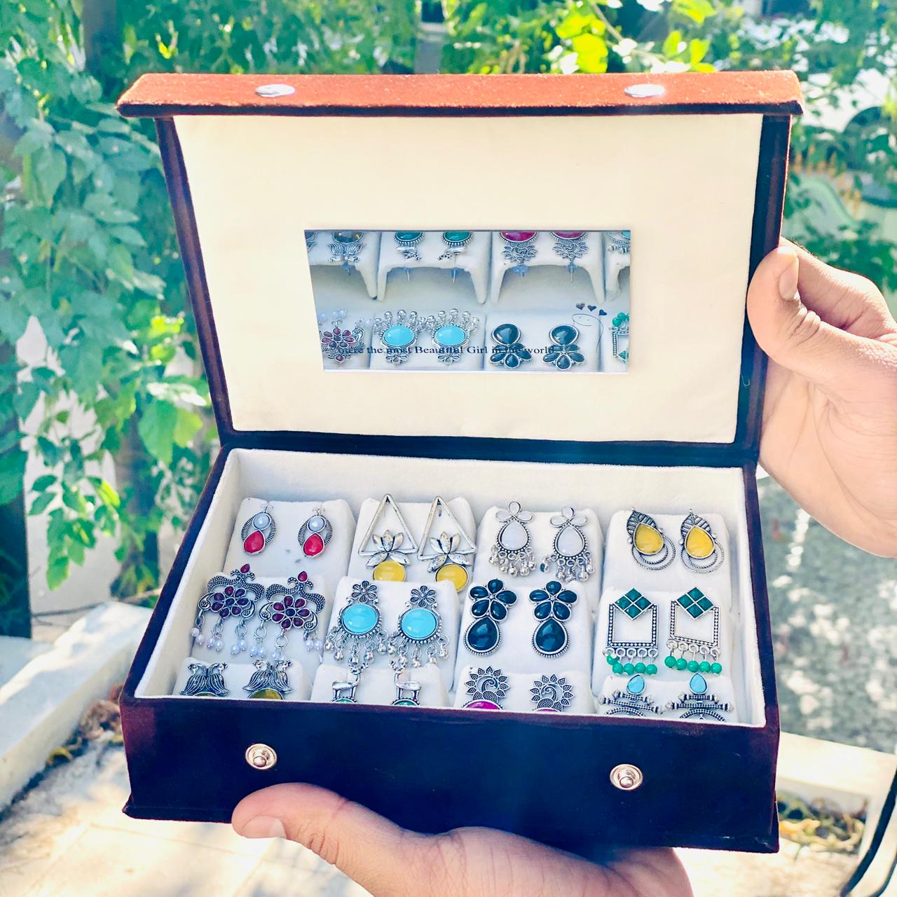 12 Pairs Oxidised Earrings Set for Women with Premium Box | Stylish Boho & Traditional Jewelry Combo | Party & Daily Wear