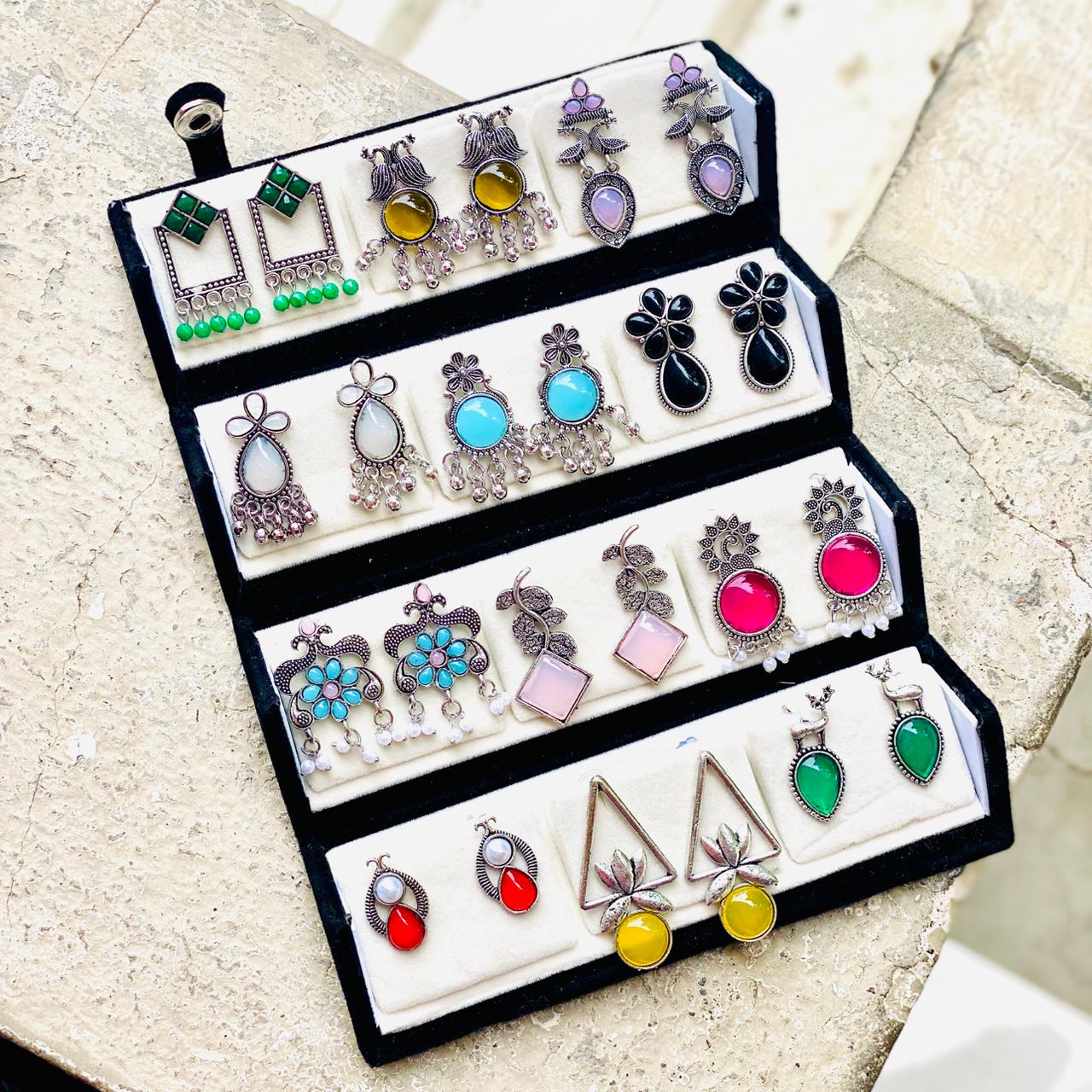 12 Pairs Artificial Earrings Combo Box for Women | Stylish Party, Wedding & Daily Wear Earrings Set