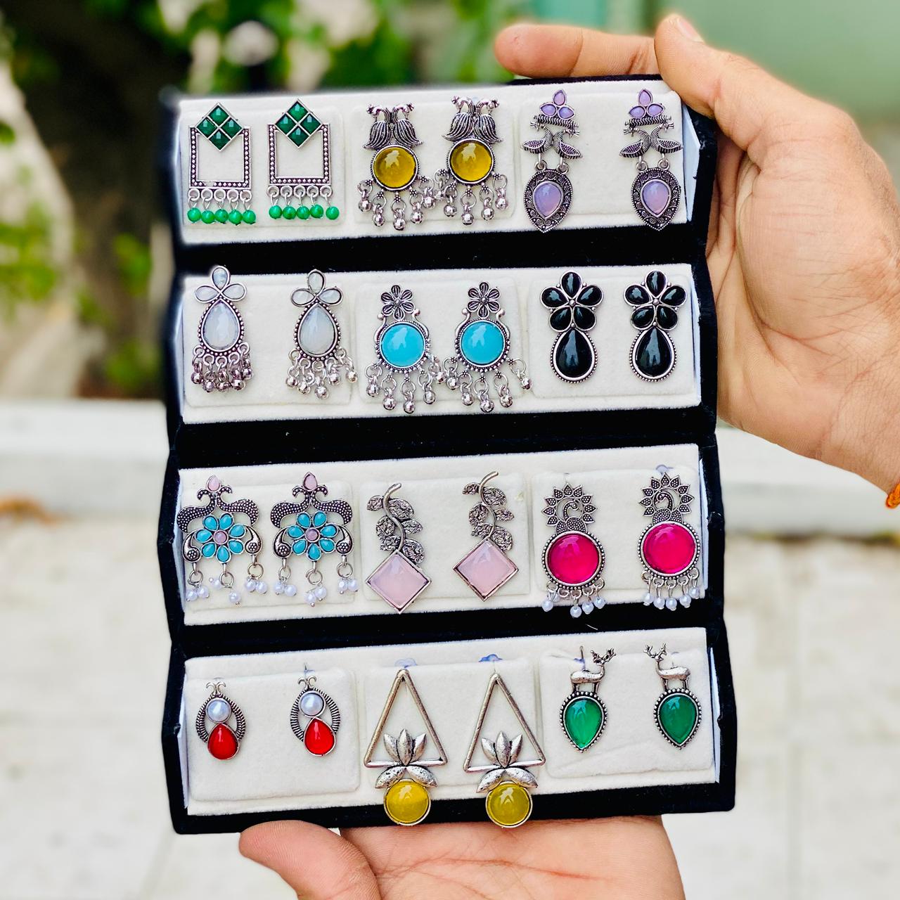 12 Pairs Artificial Earrings Combo Box for Women | Stylish Party, Wedding & Daily Wear Earrings Set