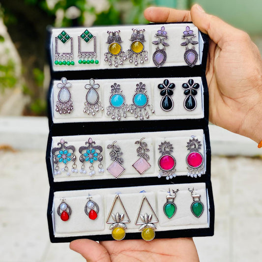 12 Pairs Artificial Earrings Combo Box for Women | Stylish Party, Wedding & Daily Wear Earrings Set