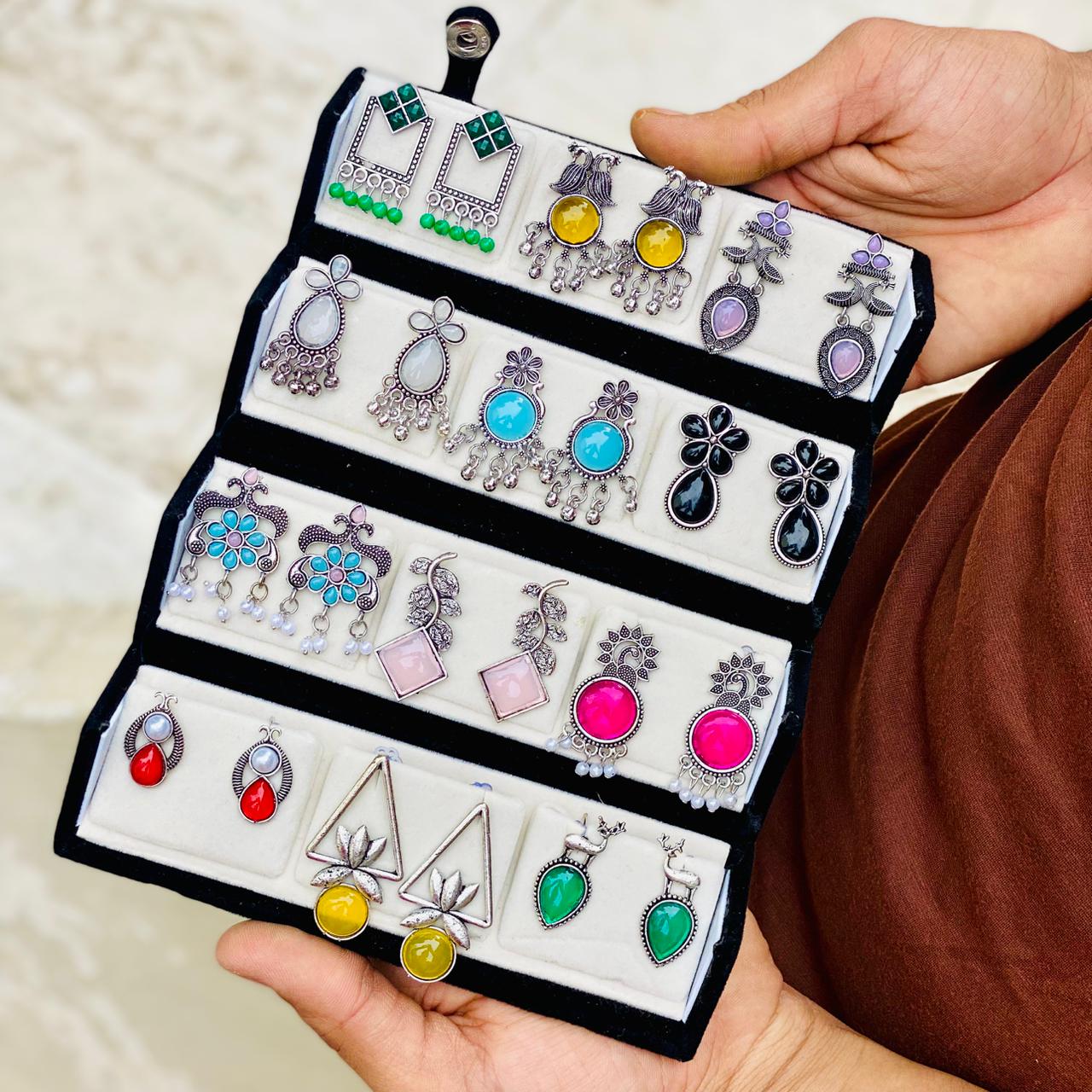 12 Pairs Artificial Earrings Combo Box for Women | Stylish Party, Wedding & Daily Wear Earrings Set