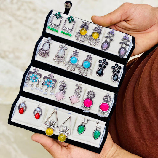 12 Pairs Artificial Earrings Combo Box for Women | Stylish Party, Wedding & Daily Wear Earrings Set