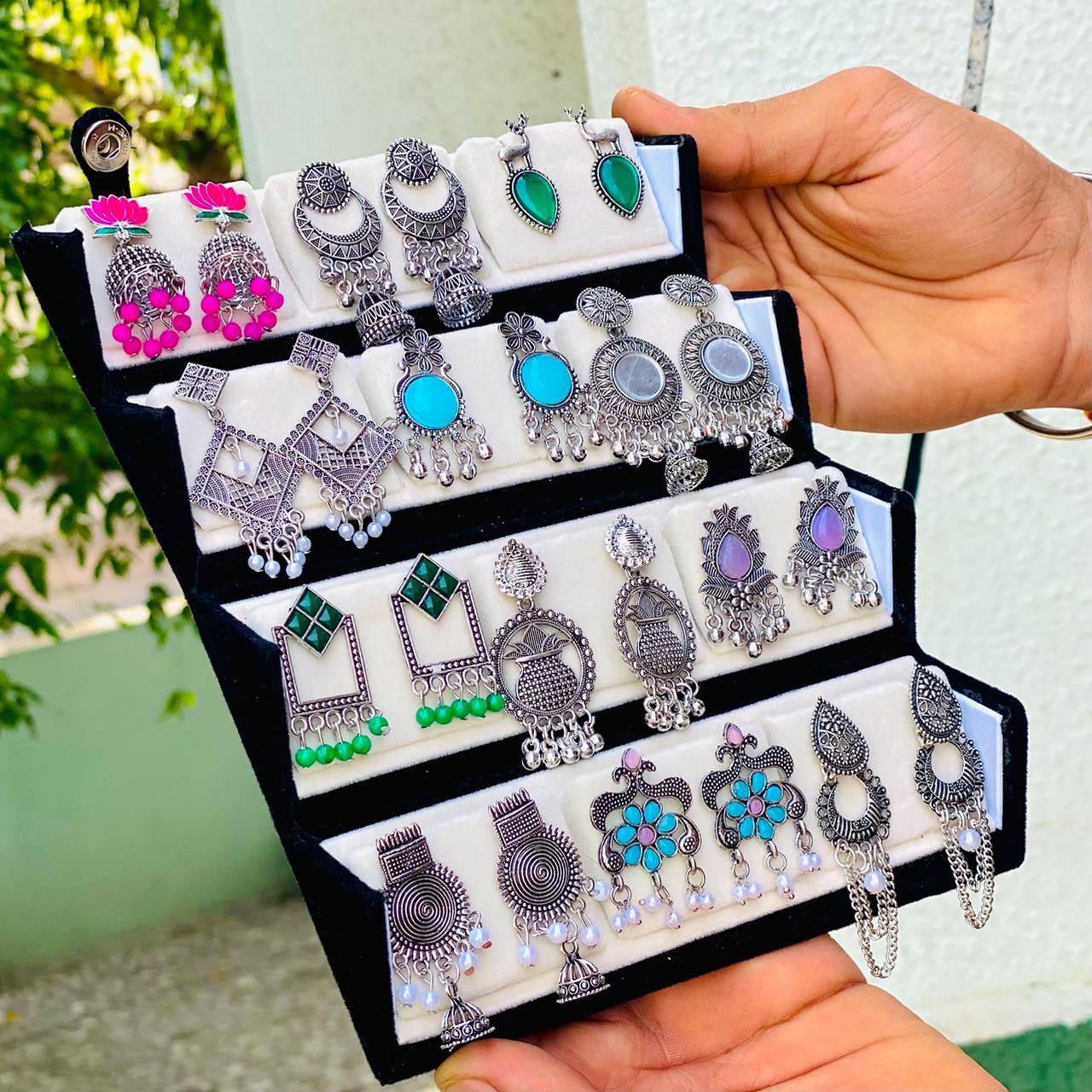 12 Pairs Artificial Earrings Combo Box for Women | Stylish Party, Wedding & Daily Wear Earrings Set