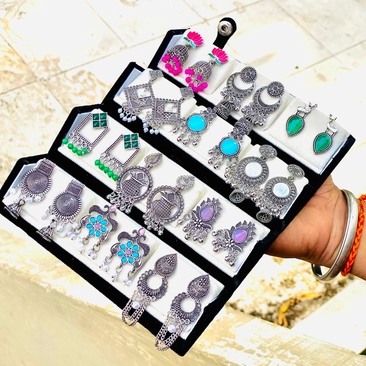 12 Pairs Artificial Earrings Combo Box for Women | Stylish Party, Wedding & Daily Wear Earrings Set