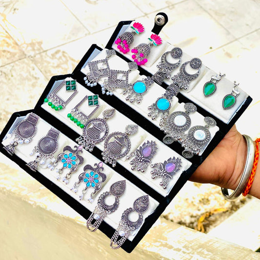 12 Pairs Artificial Earrings Combo Box for Women | Stylish Party, Wedding & Daily Wear Earrings Set