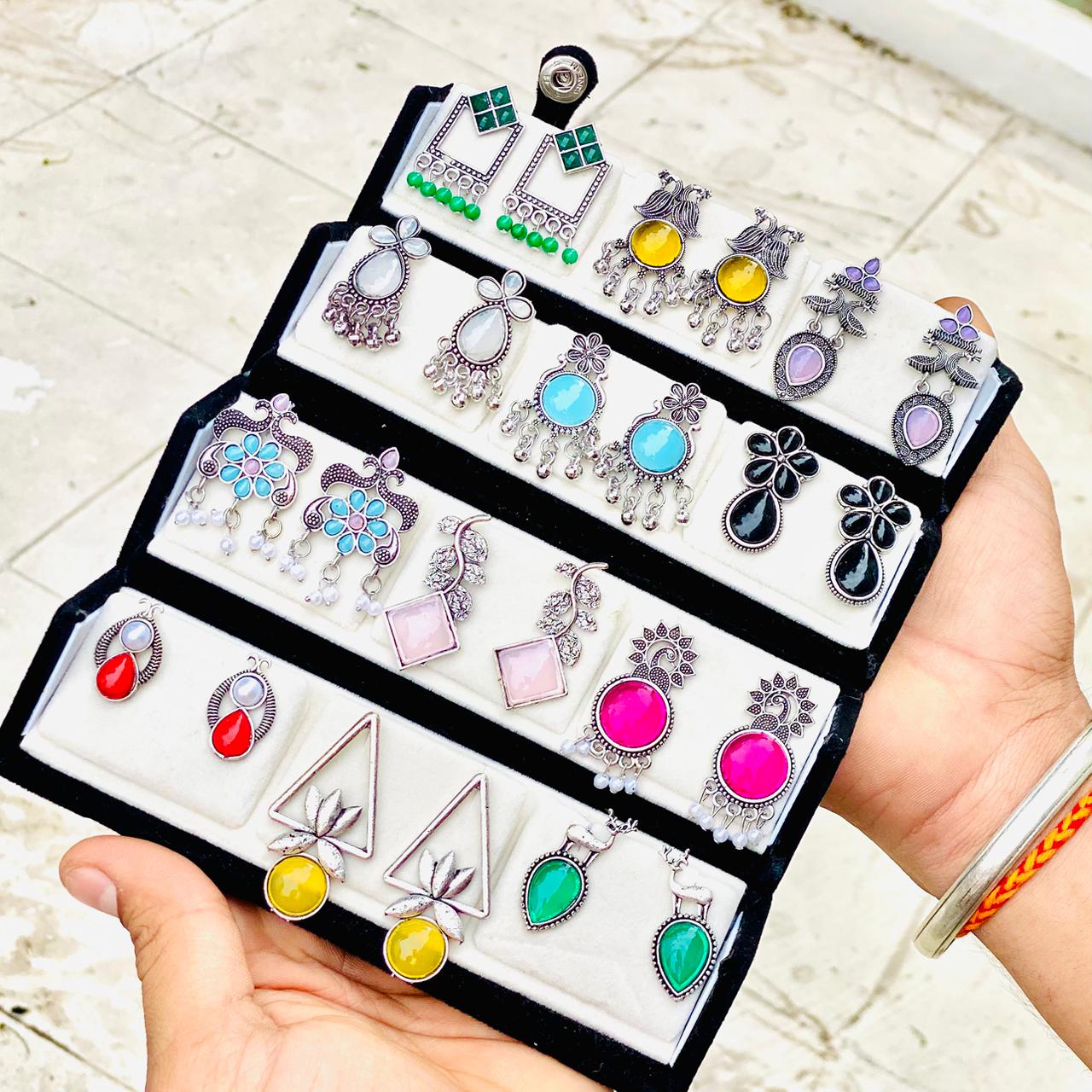 12 Pairs Artificial Earrings Combo Box for Women | Stylish Party, Wedding & Daily Wear Earrings Set