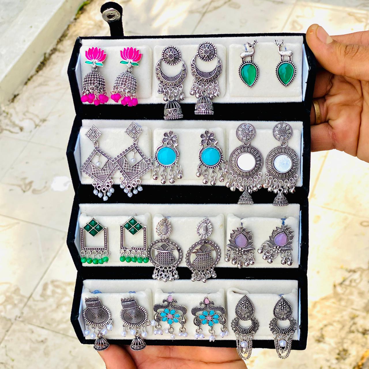 12 Pairs Artificial Earrings Combo Box for Women | Stylish Party, Wedding & Daily Wear Earrings Set