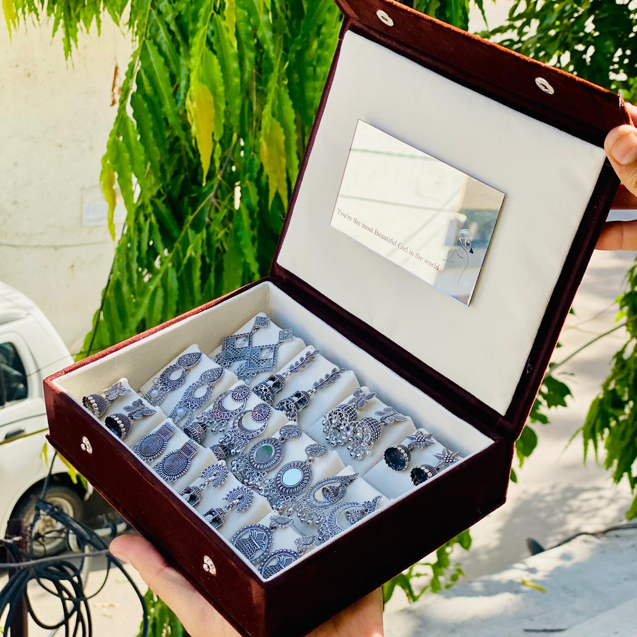 12 Pairs Oxidised Earrings Set for Women with Premium Box | Stylish Boho & Traditional Jewelry Combo | Party & Daily Wear