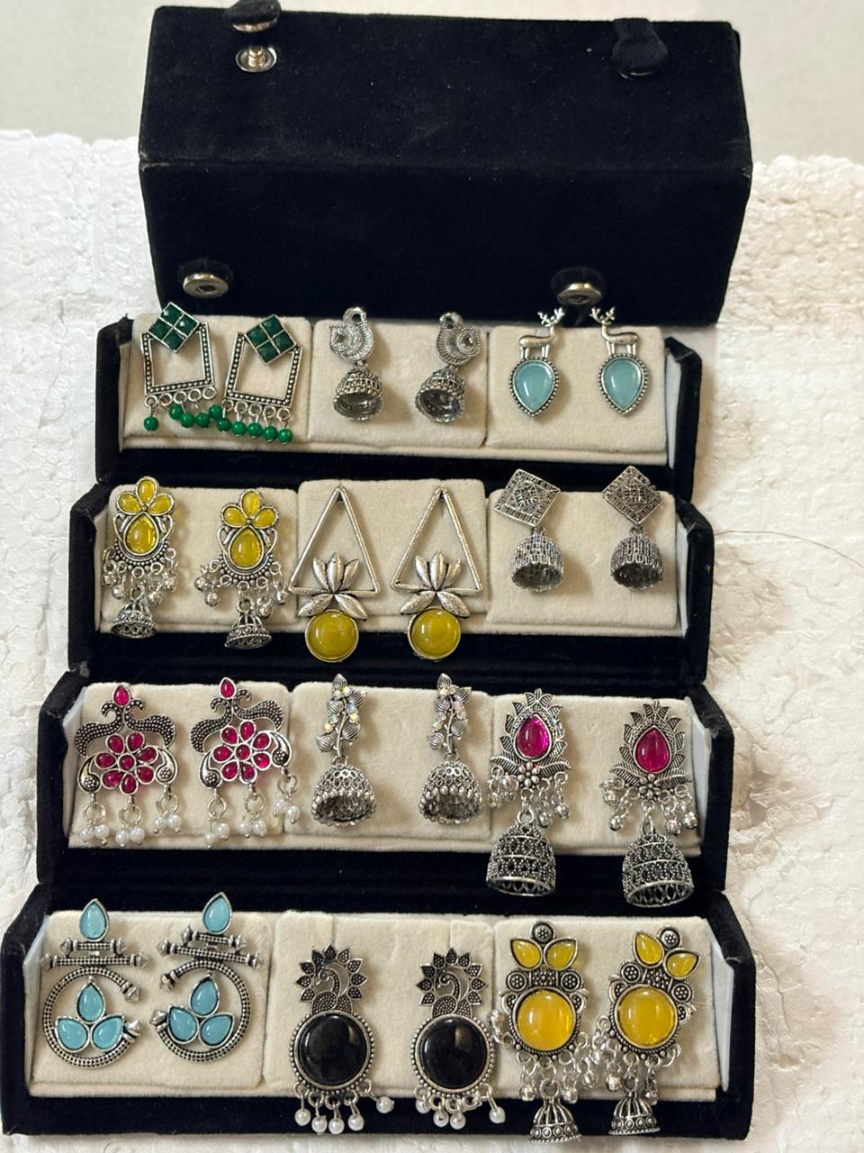 12 Pairs Artificial Earrings Combo Box for Women | Stylish Party, Wedding & Daily Wear Earrings Set