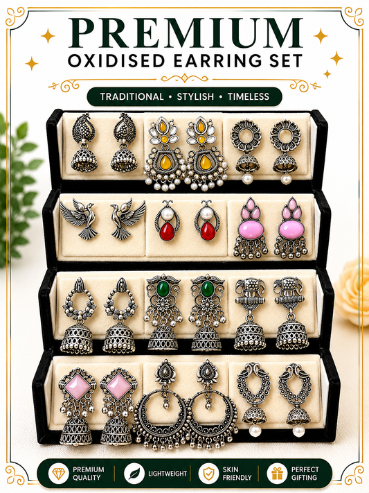 12 Pairs Artificial Earrings Combo Box for Women | Stylish Party, Wedding & Daily Wear Earrings Set