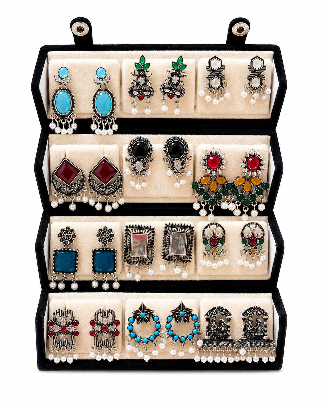 EliteKartz Premium 12 Pairs Oxidised Earrings Set for Women & Girls | Traditional Designer Studs & Drop Earrings Combo Pack | Antique Silver Plated Fashion Jewellery Collection