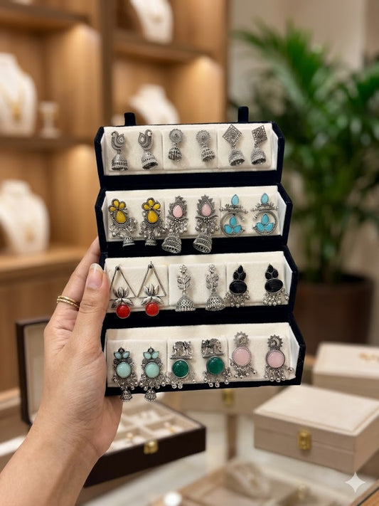 12 Pairs Artificial Earrings Combo Box for Women | Stylish Party, Wedding & Daily Wear Earrings Set