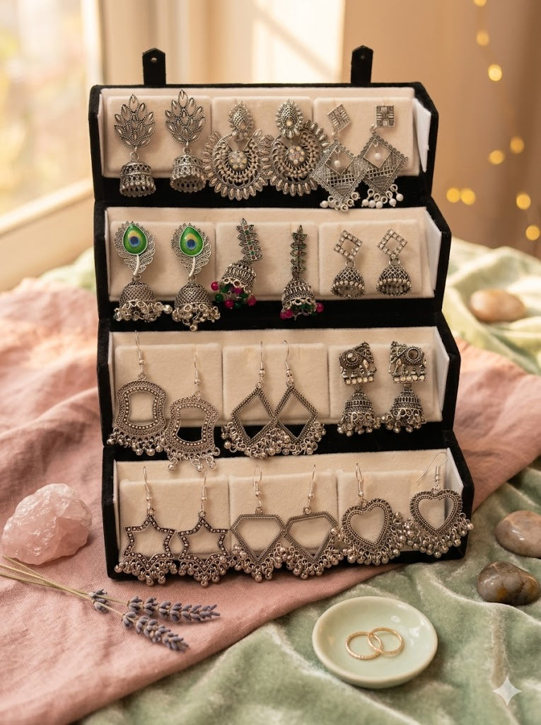12 Pairs Artificial Earrings Combo Box for Women | Stylish Party, Wedding & Daily Wear Earrings Set