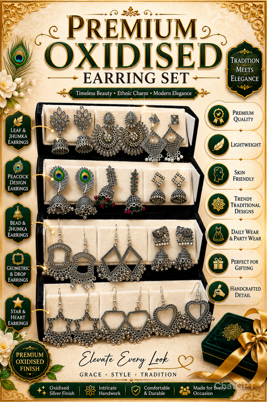 12 Pairs Artificial Earrings Combo Box for Women | Stylish Party, Wedding & Daily Wear Earrings Set