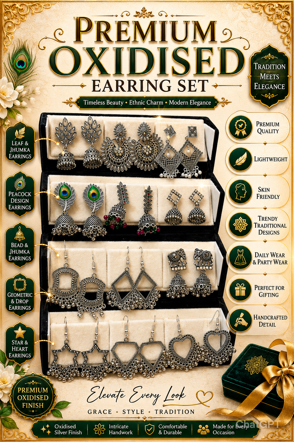 12 Pairs Artificial Earrings Combo Box for Women | Stylish Party, Wedding & Daily Wear Earrings Set